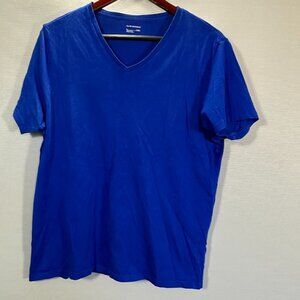 Club Monaco Top Womens Large Blue Cotton V Neck Tee Shirt Short Sleeve